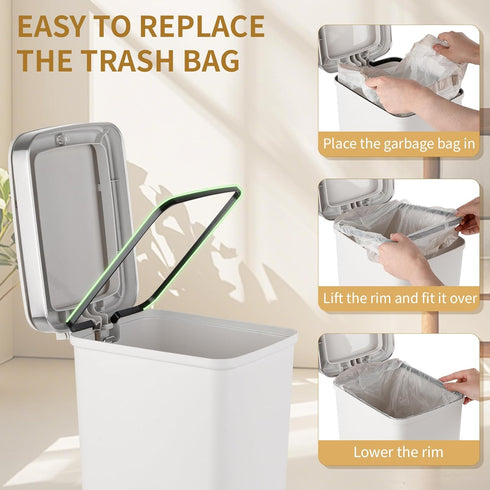 3 2.6 Small Bathroom Trash Can with Lid and Rolls Trash Bags, Step Pedal Wastebasket Plastic Garbage Can with Pop-Up