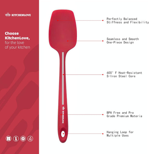 KITCHENLOVE 5 Piece Premium Silicone Spatula Set - 600°F Heat Resistant Non-Stick for Baking, Cooking, Mixing - Red