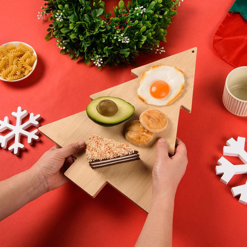 Christmas Bamboo Cutting Board - Christmas Tree Shape Serving Board for Kitchen, Decorative Wood Cheese Platter