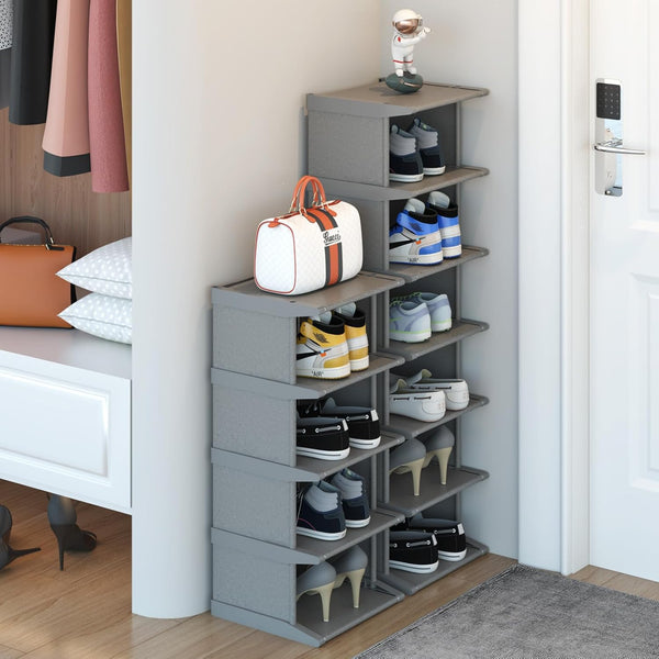AFOORD Narrow Shoe Rack12Tiers, Tall Skinny Shoe Organizer, Small Space and Vertical