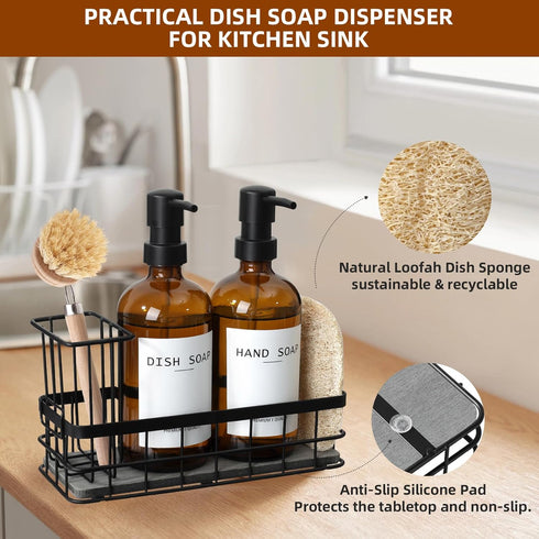 16.9 oz Set Countertop Dish Soap Dispenser for Kitchen, fl Amber Hand and Dish Soap Dispensers, Kitchen Soap Dispenser