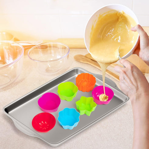 R HORSE 42 Pack Silicone Cupcake Molds, Multi Flower-Shaped Non-Stick Baking Cups, Washable Cake Cups Liners