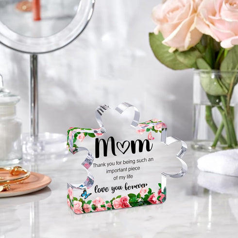 Mothers Day Mom Gifts for Mom Grandma Wife from Husband Daughter Son -Cute Engraved Acrylic Block Puzzle Piece