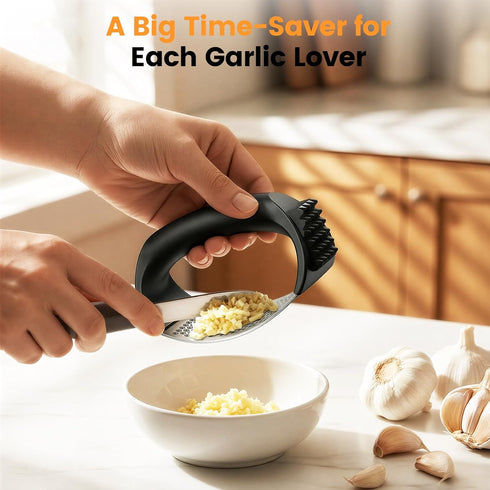 Lesbima Set Garlic Press Rocker with Garlic Peeler & Cleaning Brush,Stainless Steel Garlic Mincer Crusher,Easy Kitchen
