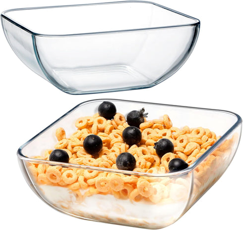 NUTRIUPS Glass Mixing Bowls Set, Microwave Safe Clear Glass Bowls for Mixing, Storing, Preparing, Square Bowl