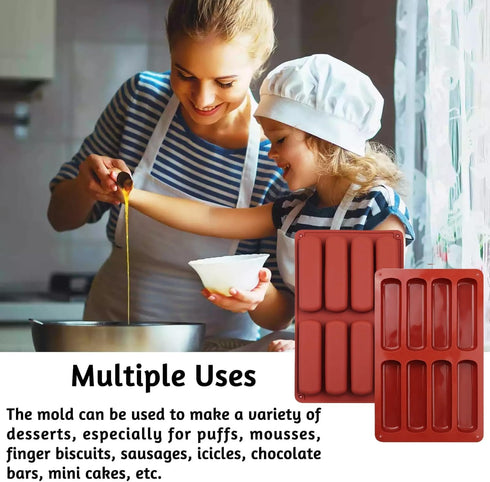 Finger Biscuit Silicone Mould, 2Pack 8 Cavities Finger Shaped Molds, Granola Bars, Twinkie Cake Pan, Rectangular Strip