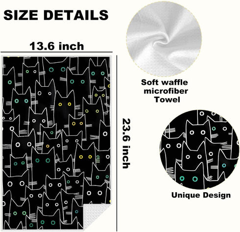 Lovdazzles 2 Seamless Pcs Whimsical Cat Kitchen Towels, Pattern Decorative Absorbent Microfiber Dish Cloth Tea Towel