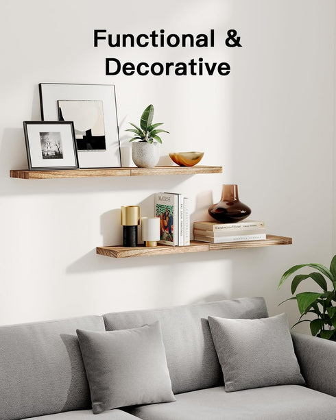 Set 4 15.75" 5.91" 0.98"H AMADA HOMEFURNISHING Floating Shelves, Paulownia Wood Wall Shelves for Living