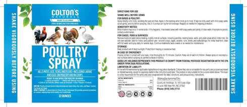 32 oz Coltons Naturals Poultry Spray for Chickens Helps with Mites, Lice, Fleas & Scaly Leg Safe for Coops, Birds