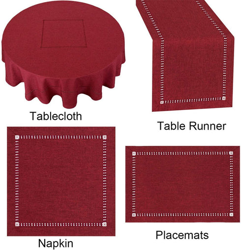 Grelucgo Handmade Hemstitched Polyester Rectangle Table Runners, Cranberry, 14x36 inch