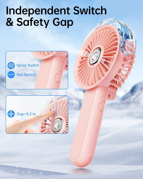 SWEETFULL Portable Misting Fan - 180° Foldable Handheld Fan with Mist Spray, USB Rechargeable for Travel and Home