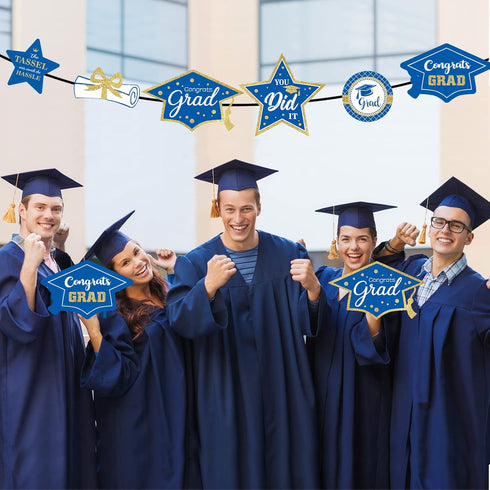 Blue and Gold Graduation Decorations Set of 24 - Class of 2025 Table Decor, Congrats Grad Party Supplies