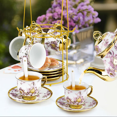 20 Set Set Set Set Purple/500ml) Pcs Porcelain Tea with Metal Holder, European Ceramic Tea for Adults, Adult Tea Gift