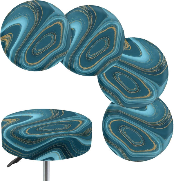 gearider Bar Stool Chair Cover, Blue Marble Pattern Super Comfy & Washable Round