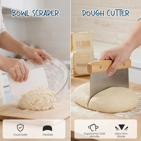 Set, 9 Inch 10 Inch RORECAY Bread Banneton Proofing Basket Round & Oval Cane Sourdough Baskets with Dough Whisk Lame