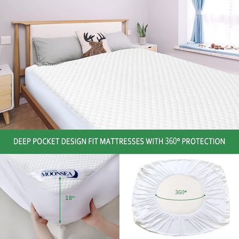 Queen Mattress Protector, Waterproof Cooling Mattress Pad Cover, Bamboo Fabric, Fitted 8-18 inch Deep Pocket