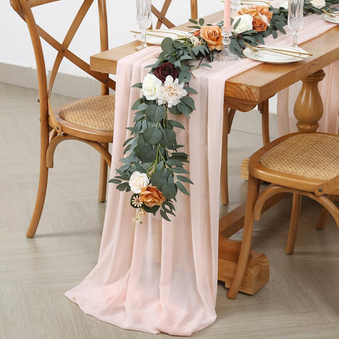 Light Peach Chiffon Table Runner, 27x120 Inches Long for Baby Shower and Wedding Decorations