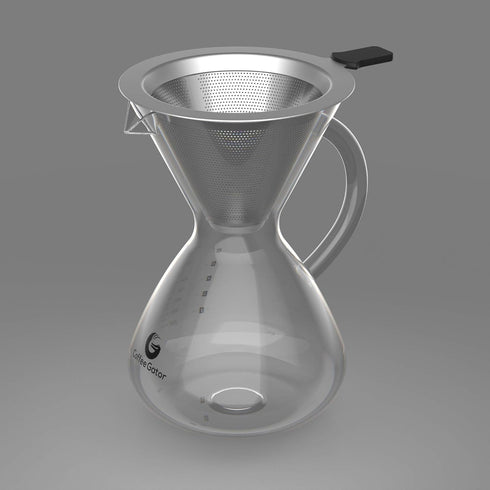 Coffee Gator Pour Over Coffee Maker, 27 oz, Portable Drip Brewer Set with Glass Carafe & Stainless-Steel Filter