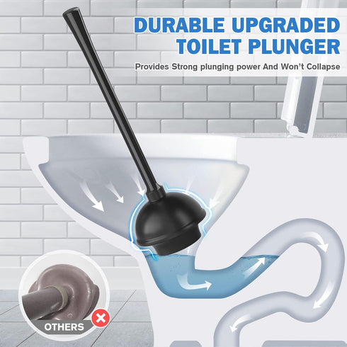 Toilet Plunger and Brush Set, Heavy Duty Silicone Toilet Brush with Ventilated Holder for Bathroom Cleaning