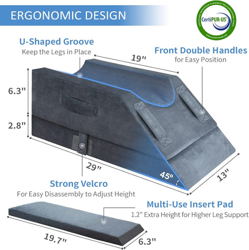 KingPavonini 4-Height Adjustable Leg Elevation Pillows for After Surgery, Memory Foam with 3 Handles and Insert Pad,