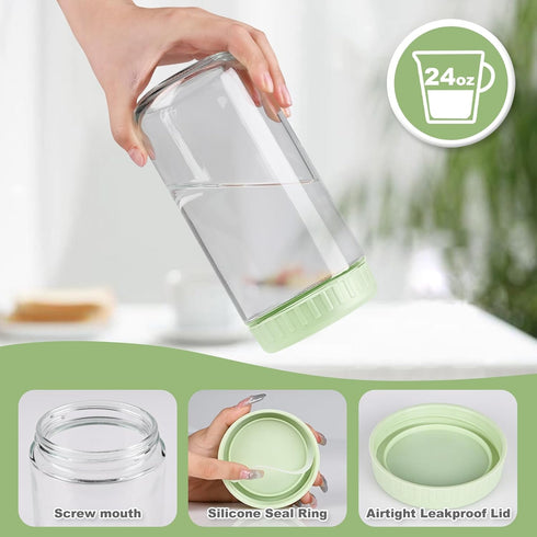 24oz 4 SHOWIN Overnight Oats Containers with Lids, Glass Jars with Lids pcs, Light Green, Wide Mouth Mason jars