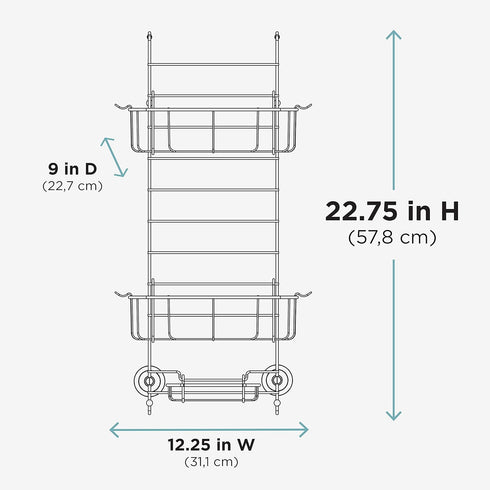 Zenna Home Hanging Shower Caddy - Over the Door, Rust Resistant, 2 Storage Baskets, Soap Dish, Razor Holders, Hooks,