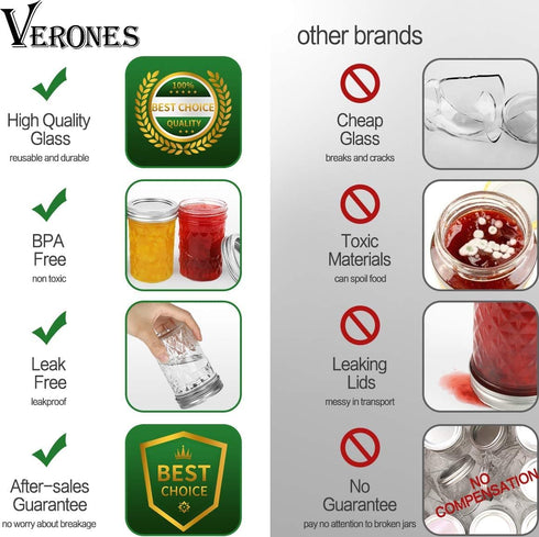 8OZ, 8 OZ 20 Pack,Extra 20 VERONES Mason Jars Canning Jars Jelly Jars with Regular Lids and Bands, Ideal for Jam