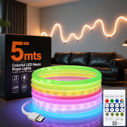 Cofiveevo LED Neon Rope Light, RGBCW Color, USB 5V, 360-Degree Luminous, Waterproof IP67,