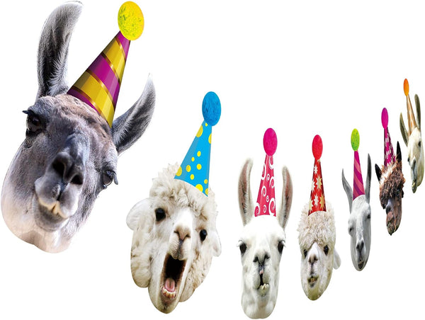 Llama Birthday Garland, Funny Alpaca Face Portrait Bunting for Hilarious Bday Party Decoration