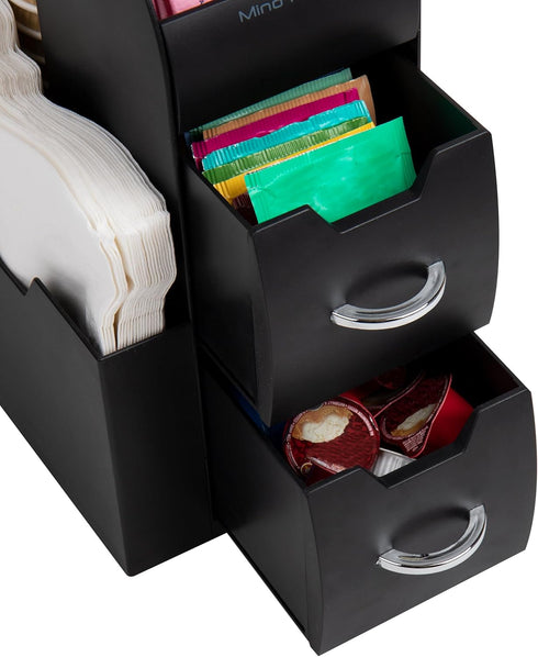 Countertop 5.35"W 11.25"L 11.15"H, Mind Reader Cup and Condiment Station, Organizer, Coffee Bar, Kitchen, Stirrers, x x