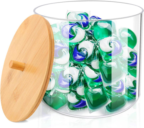 JYPS Large Capacity Laundry Pods Container with Bamboo Lid, Clear Acrylic Powder Detergent Containers for Pods, Scent