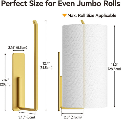 Heavy-Duty Magnetic Paper Towel Holder Fits Jumbo Rolls, Gold, Suitable for Kitchens, RVs, Washing Machines, BBQ Carts