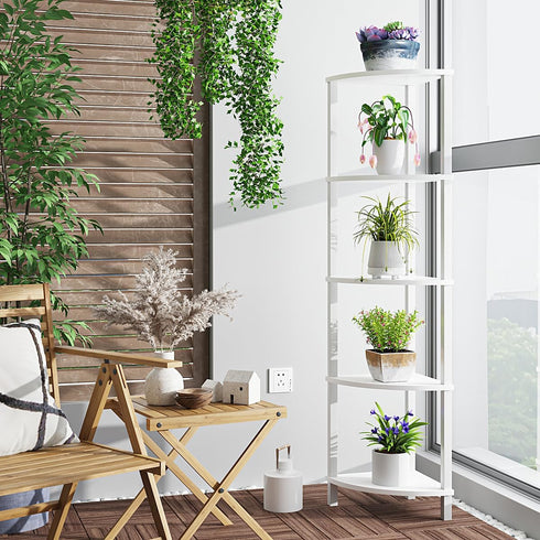 5-Tier UJSJ001W VIMBER Corner Shelf, Corner Bookshelf, Industrial Corner Ladder Shelf, Modern Display Shelf for Living