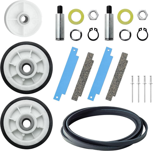 12001541 303373K Dryer Drum Support Roller Kit, Dryer Repair Kit with Drum Bearing, Idler Pulley & Belt