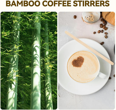 150 Count 5.5 inches Bamboo Coffee Stirrer - Disposable Long Wooden Stir Sticks for Coffee and Cocktails - Smooth
