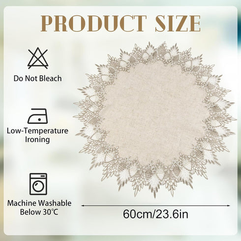 60cm*60cm Polyester Round Doily, Beige Table Cover with Lace Trim, Coffee Table Topper Table Decor Tablecloth