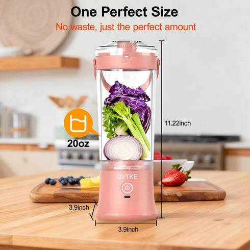 18000RPM 20Oz Frozen Portable Blender Dual Mode Blending Cup Ice Crushing Smoothie Fruit Mini Home Gym Travel(Pink)
