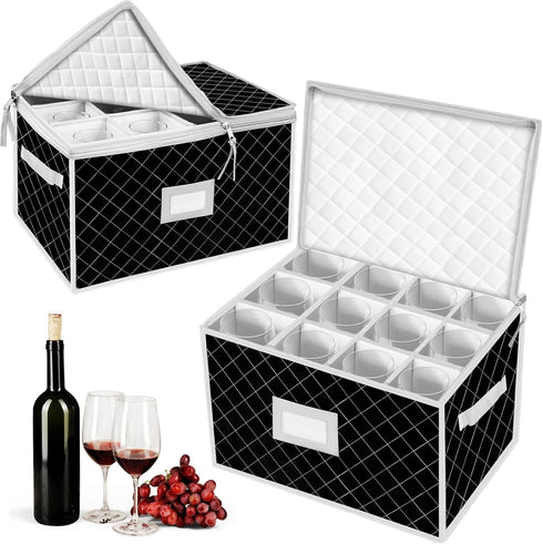 VERONLY China Storage Containers - Stemware Storage Cases for 12 Wine Champagne Glasses, 2 Pack with Dividers