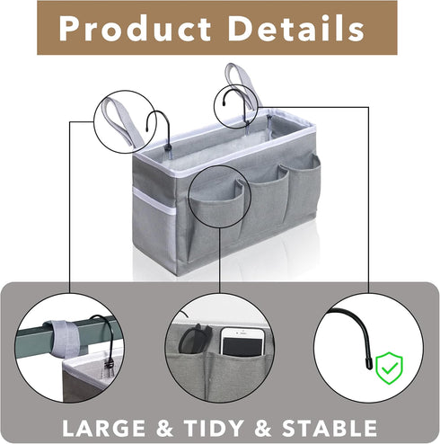 Kanrichu Bedside Caddy Hanging Storage Bag, Organizer Baskets with Pockets for Bunk Bed Accessories, Loft & Dorm Rooms