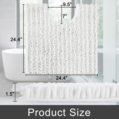 Yimobra Luxury Shaggy U-Shaped Toilet Rug, 24.4 Inches, Soft Non-Slip Bath Carpet, Quick Drying White