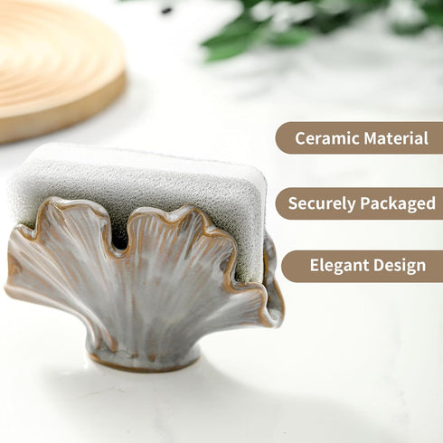 Uiddo Ceramic Sponge Holder,Sponge Holder for Kitchen Sink,Compact Sink Caddy Organizer-Scouring Pad and Dish