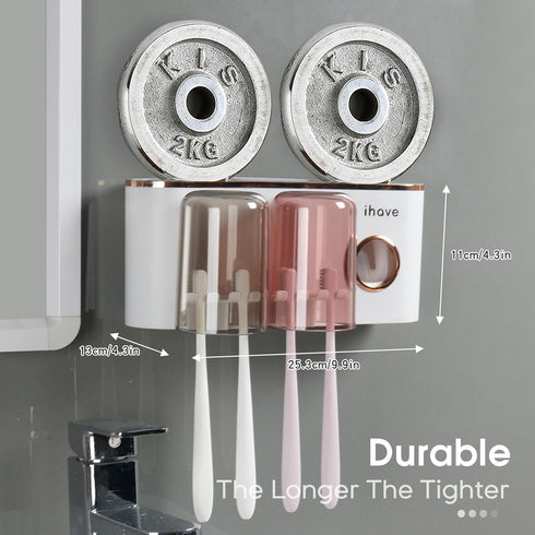 2 iHave Toothbrush Holders Bathroom Decor with Toothpaste Dispenser, Cups Toothbrush Holder Wall Mounted Bathroom