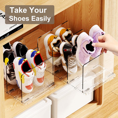 Copidrum Closet Organizer(2PACK) Clear Kids Shoe Rack Holder for Storage Organizer Stackable Shoes Shelf Dividers