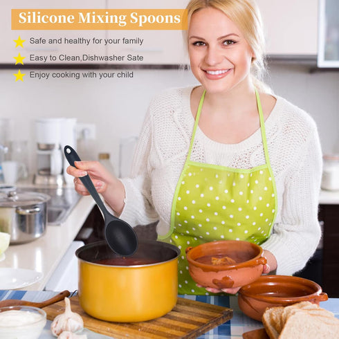 2 Pcs Silicone Nonstick Mixing Spoon - Heat Resistant Cooking Utensils for Kitchen Cooking, Baking, Stirring (Black)