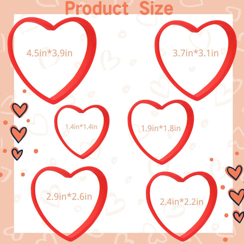 Heart Cookie Cutter Set of 6 Pieces for Valentine's Day, Wedding, Birthday Baking