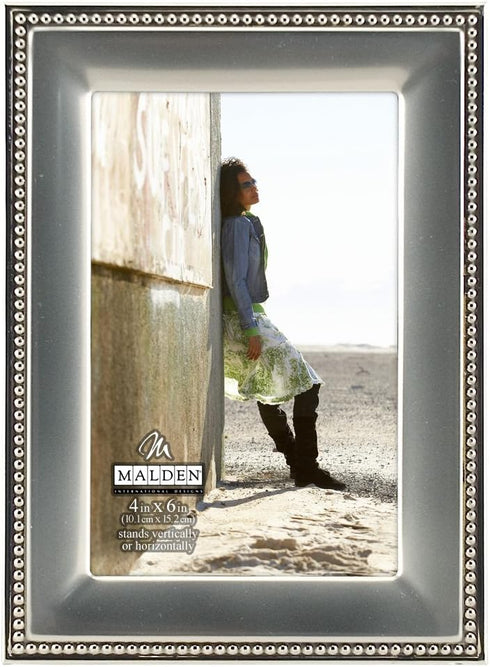 Malden International Designs Classic Silver Metal Picture Frame, 4x6, 2-Tone with Silver Beads