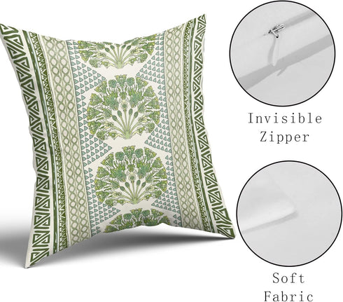 Sweetshow Summer 18 Inches Set 2 Sage Green Flowers Pillowcovers Geometric Throw Pillow Covers Cushion Case for Sofa