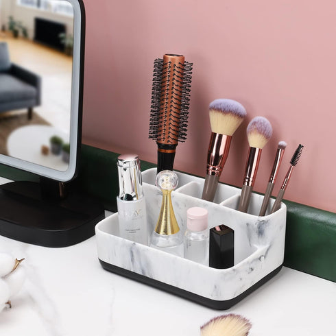 Counter 4 zccz White Marble Design Makeup Organizer - Bathroom Storage for Toothbrushes and Cosmetics - Anti-Slip