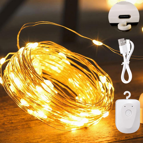 2 Pack 8 (32FT DomeStar Fairy Lights Battery Operate, Rechargeable Lights with Timer, Waterproof Modes for Bedroom