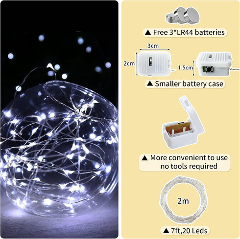 12 Pack 7ft 20 (12, White Fairy Lights Battery Operated, LED Mini String Twinkle Lights for Christmas Halloween Easter
